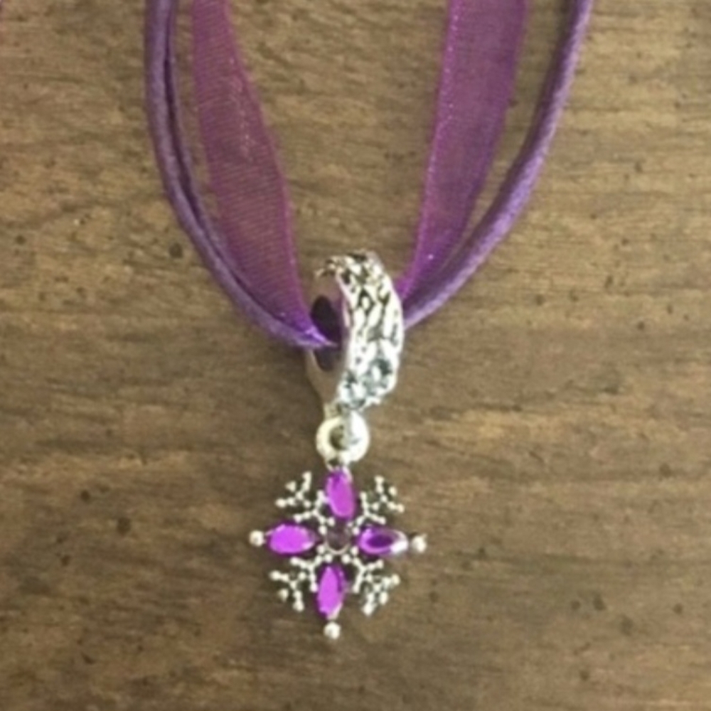 Pink Snowflake Cross Star Pendant Ribbon Necklace Choker Organza - Picture 5 of 11